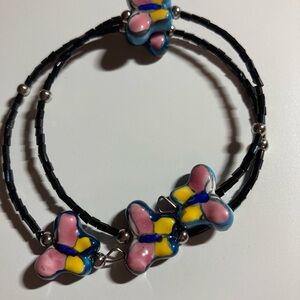 Handmade Black & Orange Butterfly Beaded Wrap Bracelet, Sparkly